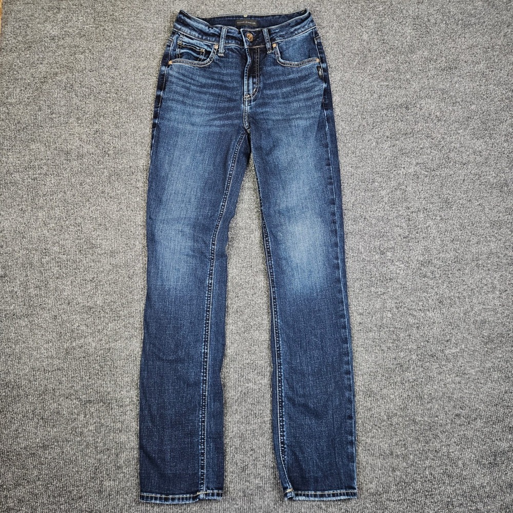 Silver Avery Straight Jeans Women's 25 Dark Wash Blue Mid Rise Denim Stretch